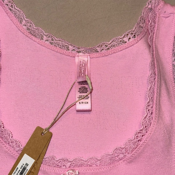 Skims Pointelle Pink Lace Trim Rhinestone Tank Top - Picture 3 of 4